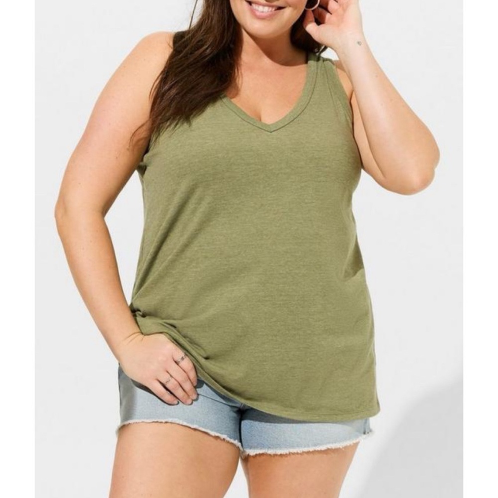 🆕Girlfriend Signature Jersey V-Neck Tank Top 0 L 12 NWT Torrid New! Olive Green